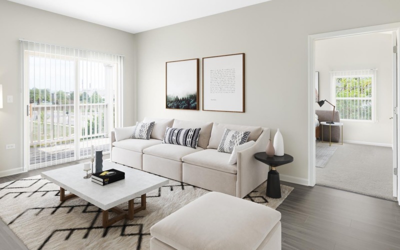 a living room with a couch and coffee table