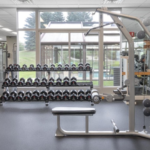 Get your workout on a room with exercise equipment